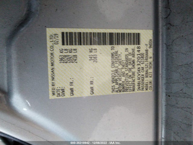 2019 Nissan Altima, VIN: 1N4BL4CV5KN320148
