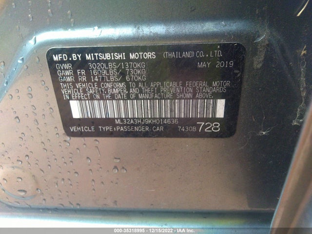 ML32A3HJ9KH014636 Mitsubishi Mirage Es/rf