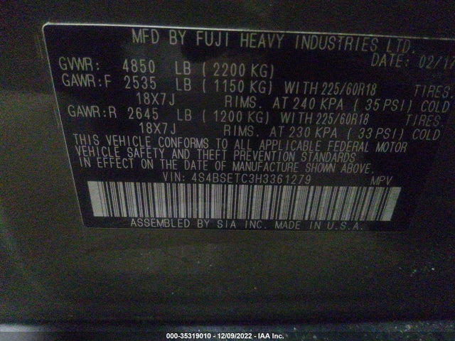 Subaru Outback Touring 2017 4S4BSETC3H3361279 Image 9