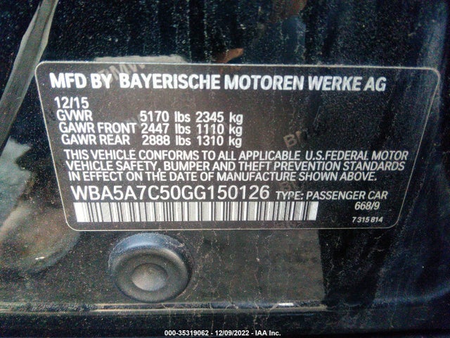 BMW 5 Series 528i Xdrive 2016 WBA5A7C50GG150126 Image 10