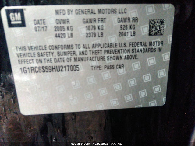 2017 Chevrolet Volt, VIN: 1G1RC6S59HU217005