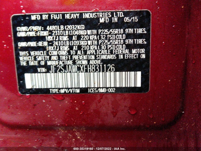 2015 Subaru Forester, VIN: JF2SJAWCXFH831126