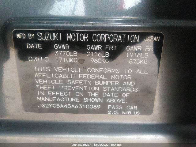 JS2YC5A45A6310089 Suzuki Sx4 Sport