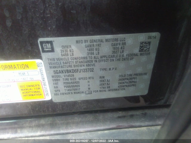 2015 Buick Enclave, VIN: 5GAKVBKD6FJ123702