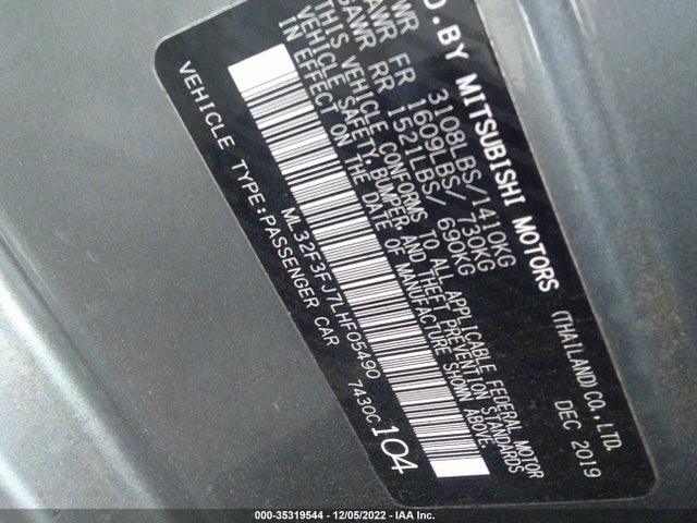 2020 Mitsubishi Mirage, VIN: ML32F3FJ7LHF05490
