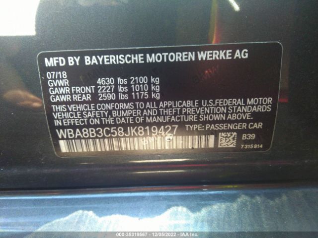 WBA8B3C58JK819427 BMW 3 Series 340i