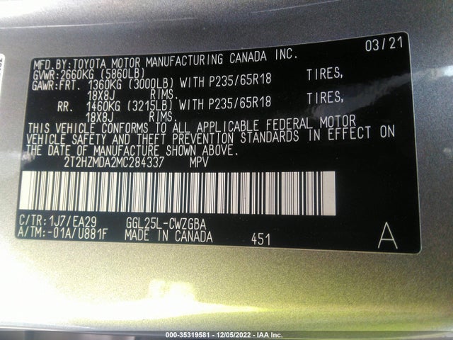 2021 Lexus RX, VIN: 2T2HZMDA2MC284337