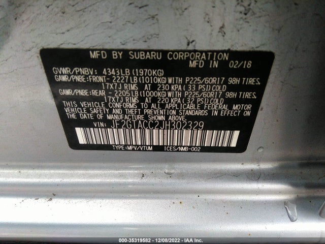 2018 Subaru Crosstrek, VIN: JF2GTACC2JH302329