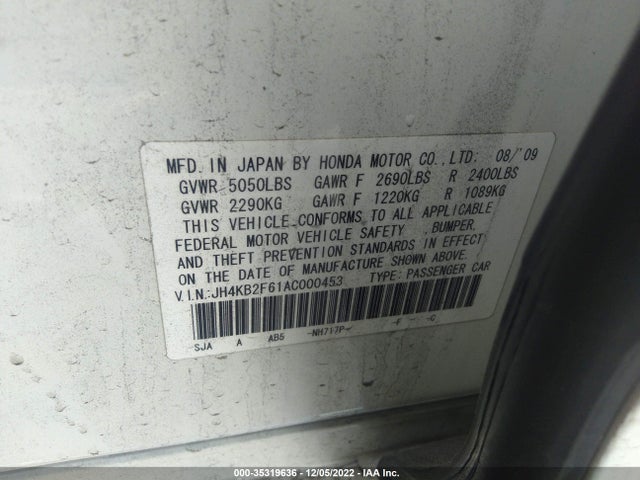 2010 ACURA RL TECH PKG/TECH/CMBS VIN: JH4KB2F61AC000453