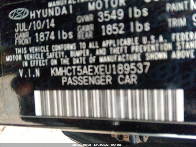 2014 HYUNDAI ACCENT GS VIN: KMHCT5AEXEU189537