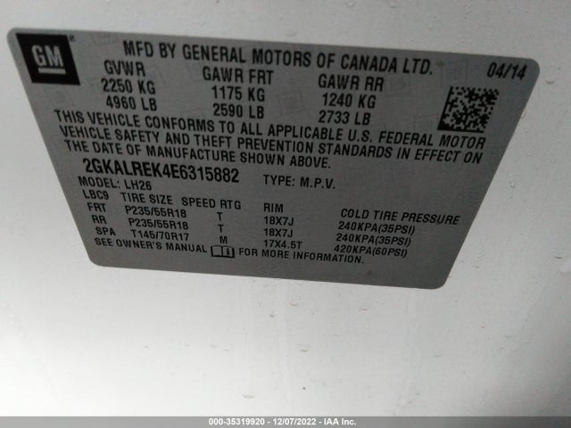 GMC Terrain Sle 2014 2GKALREK4E6315882 Image 9