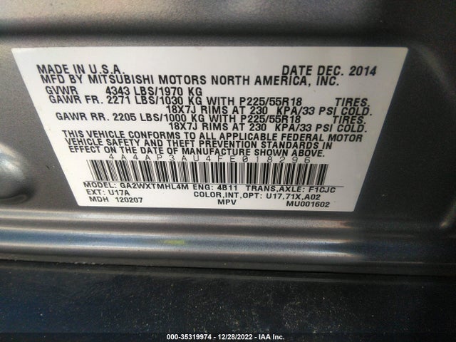 2015 MITSUBISHI OUTLANDER SPORT ES VIN: 4A4AP3AU4FE018296