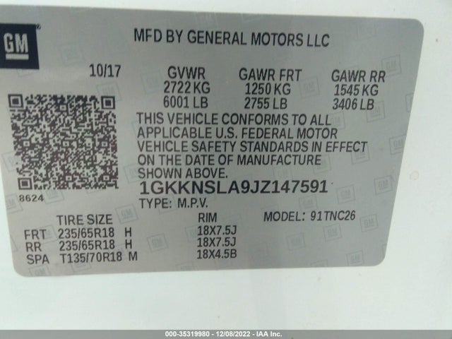 2018 GMC Acadia, VIN: 1GKKNSLA9JZ147591