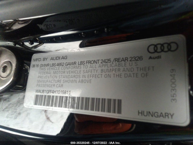 2017 Audi S3, VIN: WAUB1GFF4H1015811