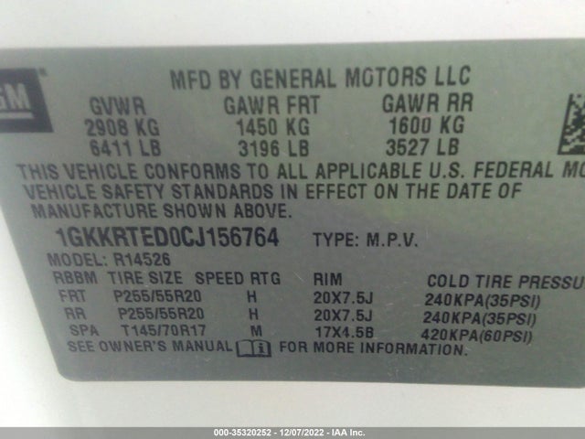 GMC Acadia Denali 2012 1GKKRTED0CJ156764 Image 9