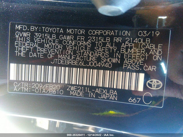 2020 Toyota Corolla, VIN: JTDEBRBE6LJ004940