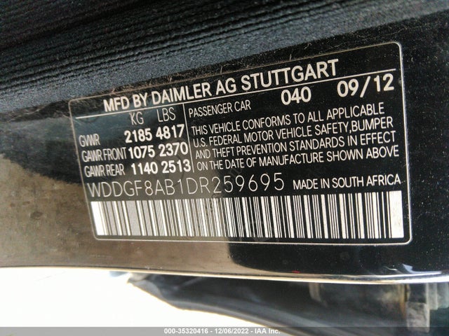 2013 MERCEDES-BENZ C-CLASS C 300 VIN: WDDGF8AB1DR259695