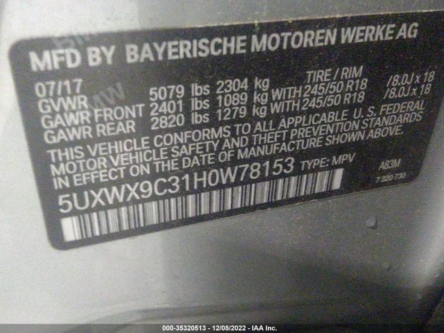 2017 BMW X3, VIN: 5UXWX9C31H0W78153