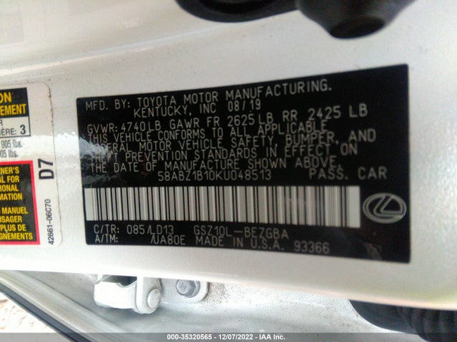 2019 Lexus ES, VIN: 58ABZ1B10KU048513