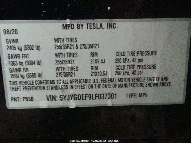 Tesla Model Y 2020 5YJYGDEF9LF037301 Image 10