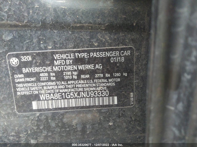 2018 BMW 3 Series, VIN: WBA8E1G5XJNU93330