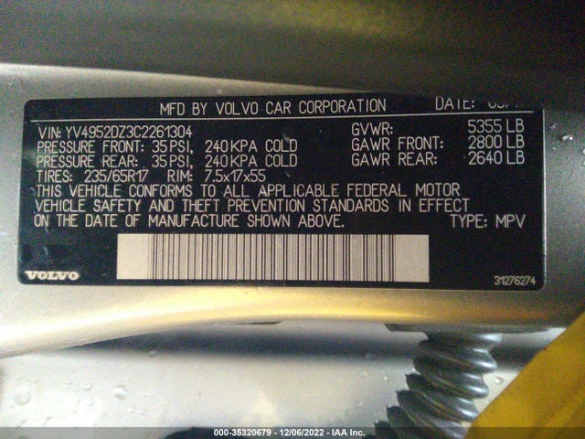 Volvo Xc60 3.2l 2012 YV4952DZ3C2261304 Image 9