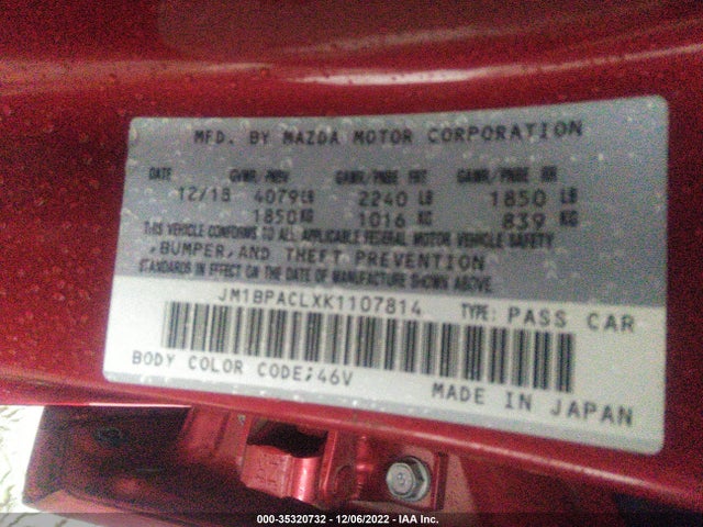 2019 Mazda 3, VIN: JM1BPACLXK1107814