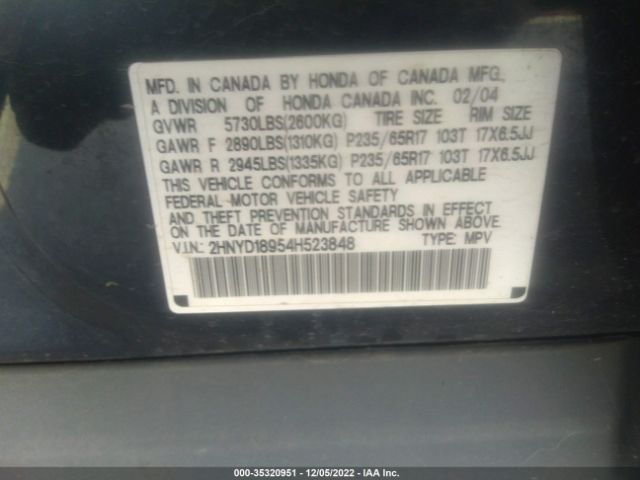 2HNYD18954H523848 Acura Mdx Touring Pkg Res W/nav