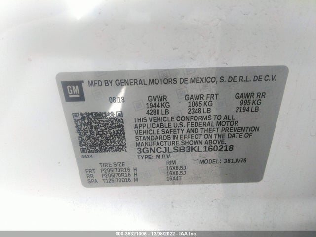2019 Chevrolet Trax, VIN: 3GNCJLSB3KL160218