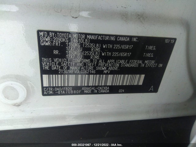 2020 Toyota RAV4, VIN: 2T3G1RFV0LC062146