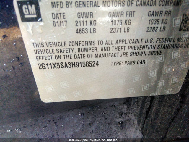 2017 CHEVROLET IMPALA LS VIN: 2G11X5SA3H9158524