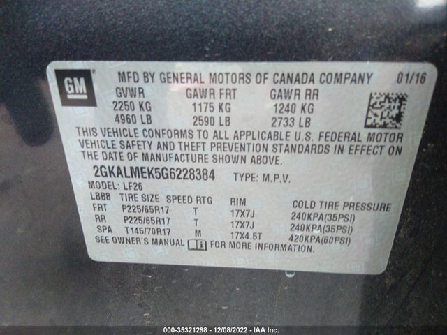 2016 GMC Terrain, VIN: 2GKALMEK5G6228384