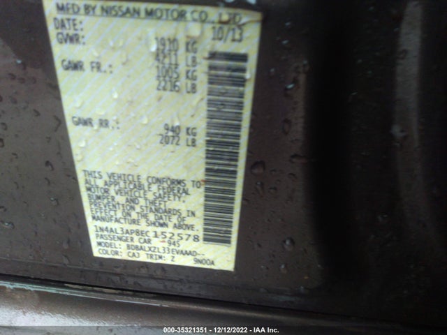 2014 NISSAN ALTIMA 2.5 SL VIN: 1N4AL3AP8EC152578