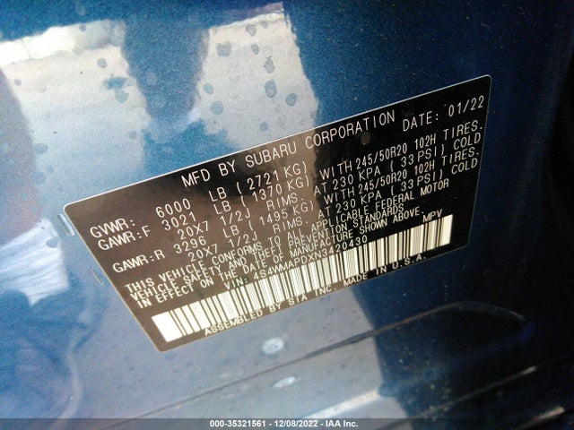 2022 Subaru Ascent, VIN: 4S4WMAPDXN3420430
