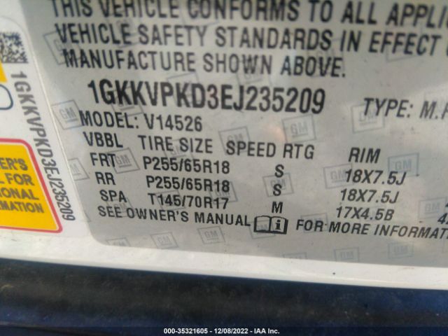 1GKKVPKD3EJ235209 GMC ACADIA SLE