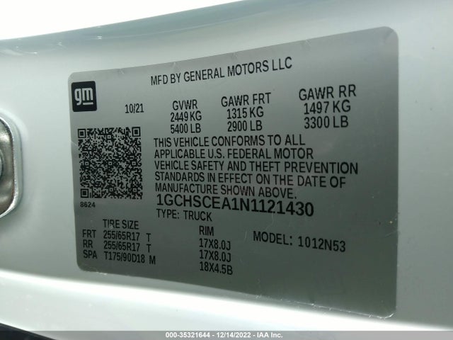 2022 Chevrolet Colorado, VIN: 1GCHSCEA1N1121430
