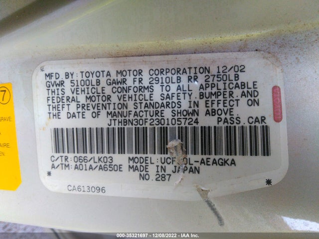 Lexus LS 430 2003 JTHBN30F230105724 Image 10