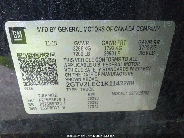 2019 GMC Sierra 1500, VIN: 2GTV2LEC1K1143289