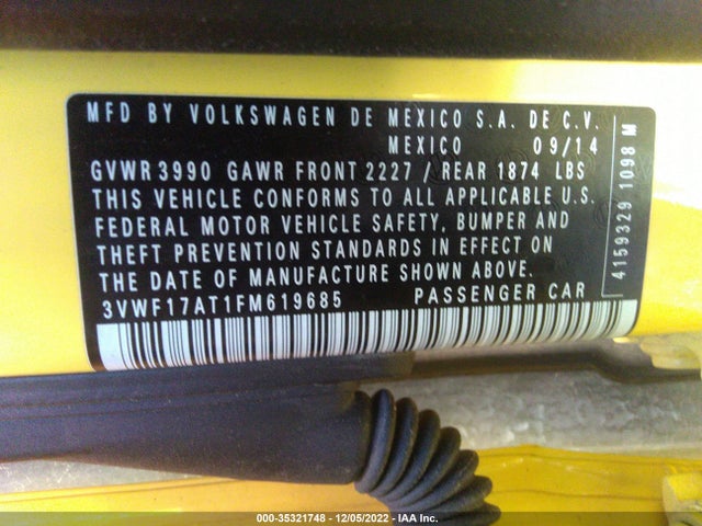 3VWF17AT1FM619685 Volkswagen Beetle Coupe 1.8t Fleet Edition