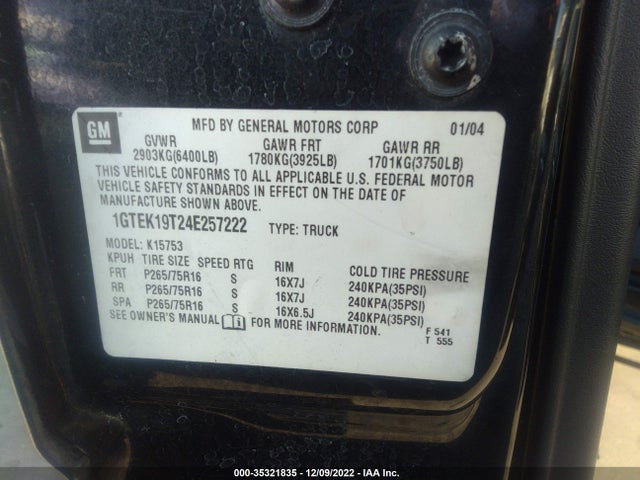 GMC Sierra 1500 Slt 2004 1GTEK19T24E257222 Image 10