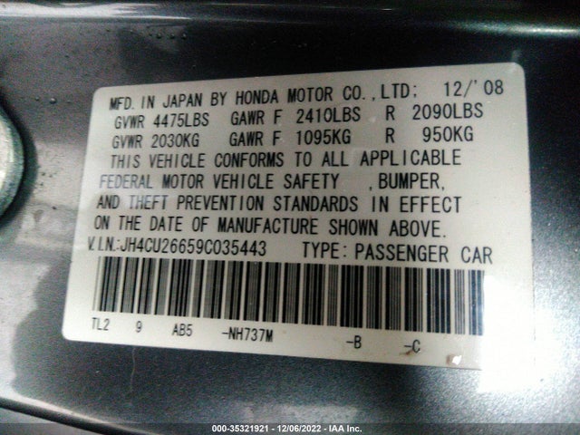 2009 ACURA TSX VIN: JH4CU26659C035443