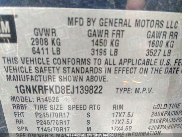 Chevrolet Traverse Ls 2014 1GNKRFKD8EJ139822 Image 9