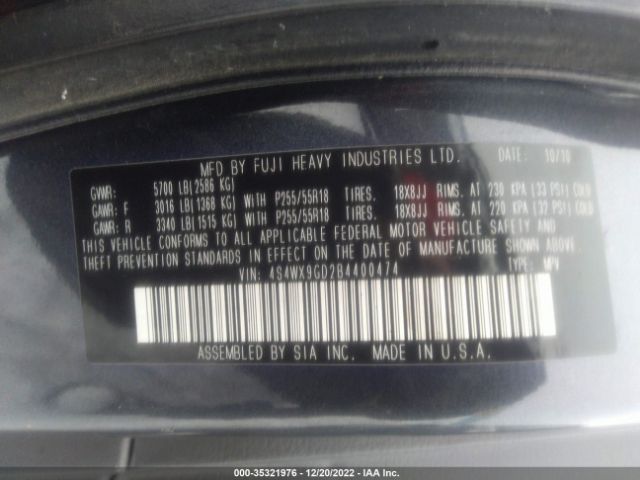 4S4WX9GD2B4400474 Subaru Tribeca 3.6r Limited
