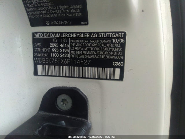 2006 MERCEDES-BENZ SL-CLASS 5.0L VIN: WDBSK75FX6F114827