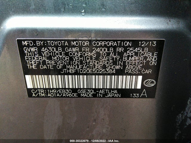 JTHBF1D20E5025384 Lexus IS 250