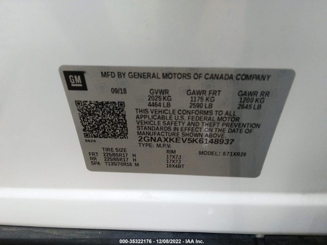 Chevrolet EQUINOX LT 2019 2GNAXKEV5K6148937 Image 9