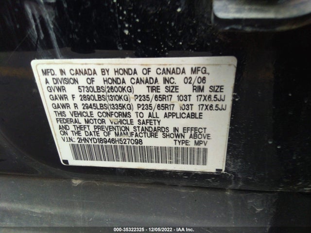 Aukcja sprzedaży 2006 Acura Mdx Touring Res W/navi, vin: 2HNYD18946H527098, numer aukcji: 35322325