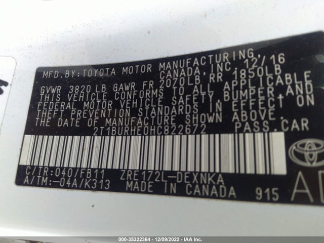 Toyota Corolla L/le/xle/se 2017 2T1BURHE0HC822672 Image 9