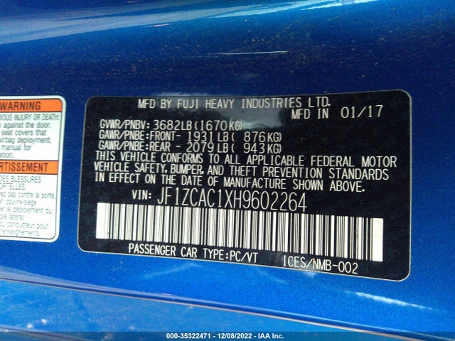 2017 Subaru BRZ, VIN: JF1ZCAC1XH9602264