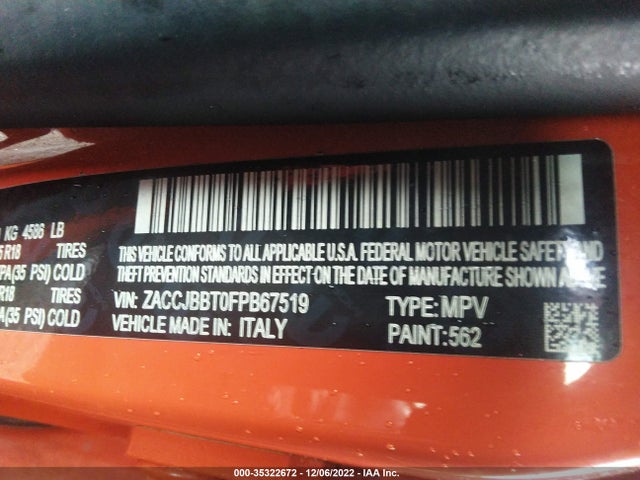 2015 Jeep Renegade, VIN: ZACCJBBT7FPB67519